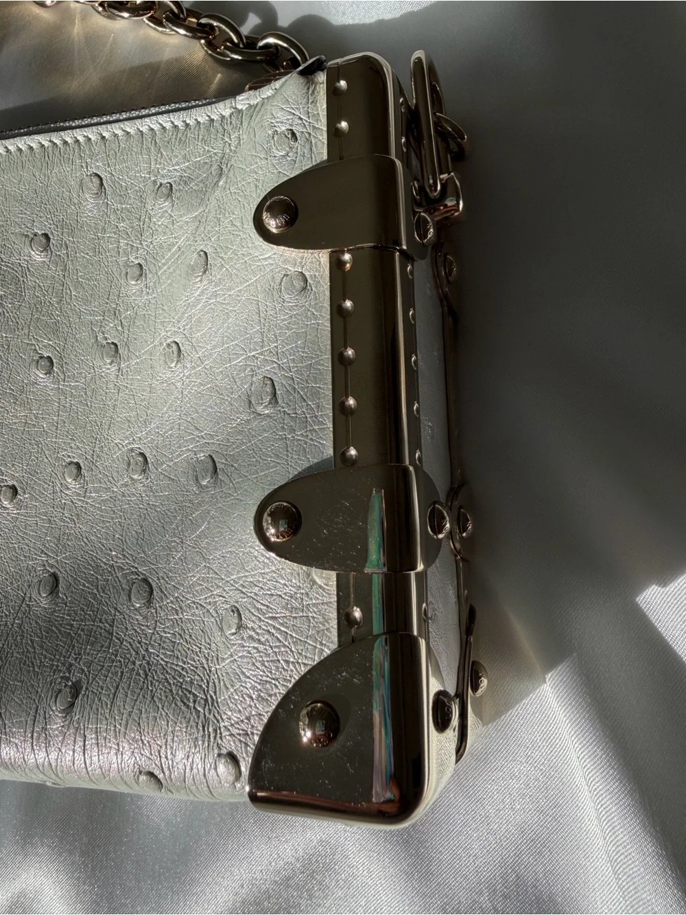 Louis Vuitton Iridescent Ostrich Leather Bag with Gold Chain & Crossbody Strap